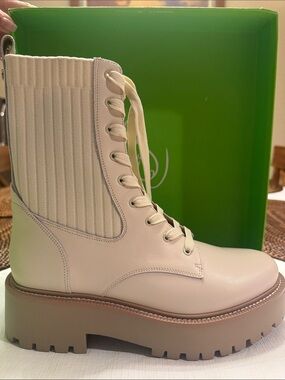 Sam Edelman Cream Lace-Up Platform Combat Boot